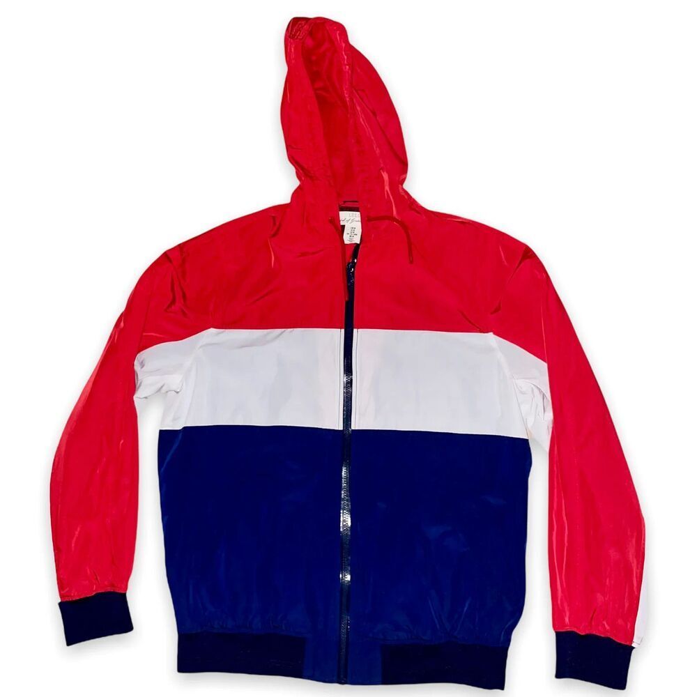 H M Vintage Nylon Bomber Jacket Shiny Silky Glanz Red White Blue Medium - Picture 4 of 8